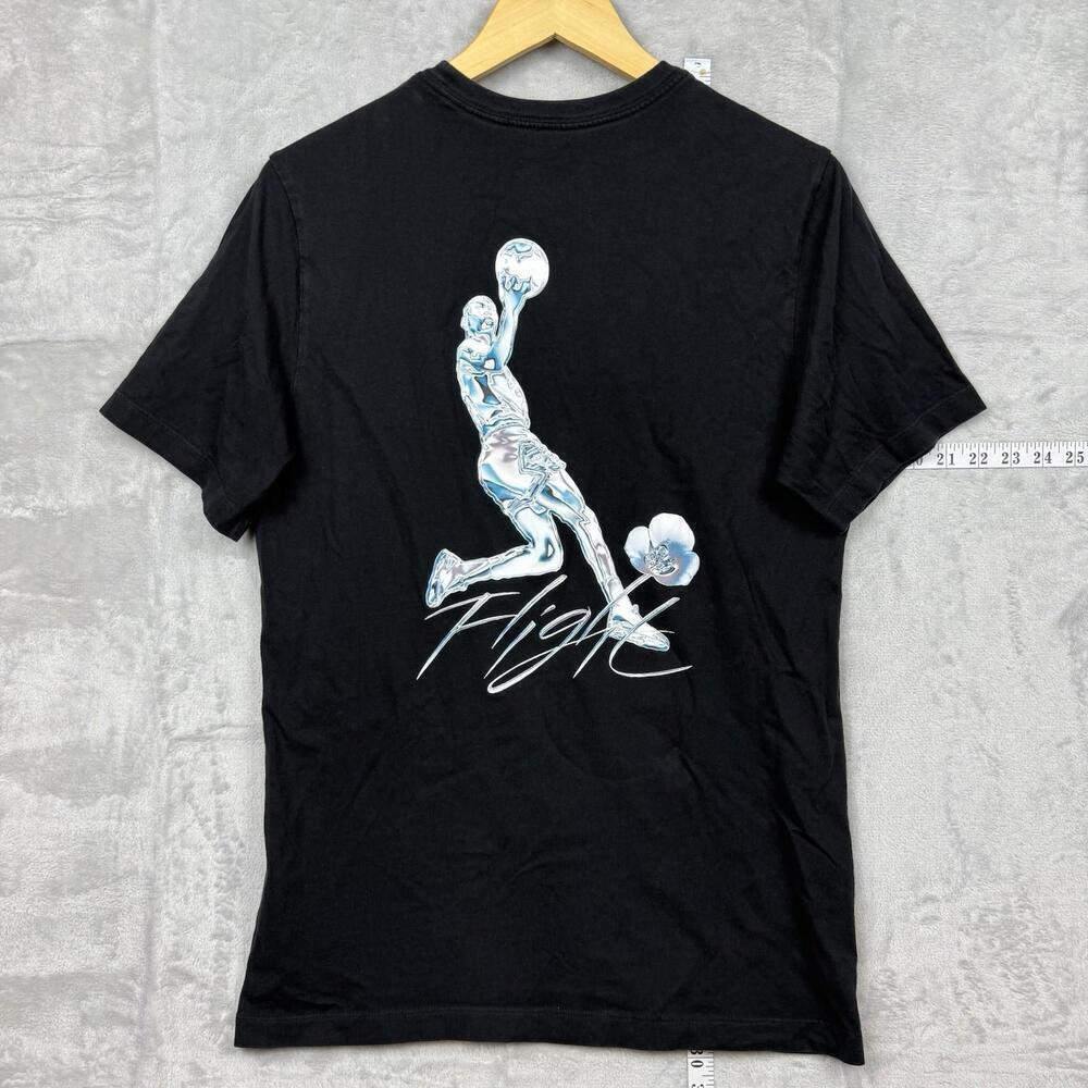Jordan Flight Black Tee Chrome Jumpman Graphic Flower Logo Men Size M Y2K Street